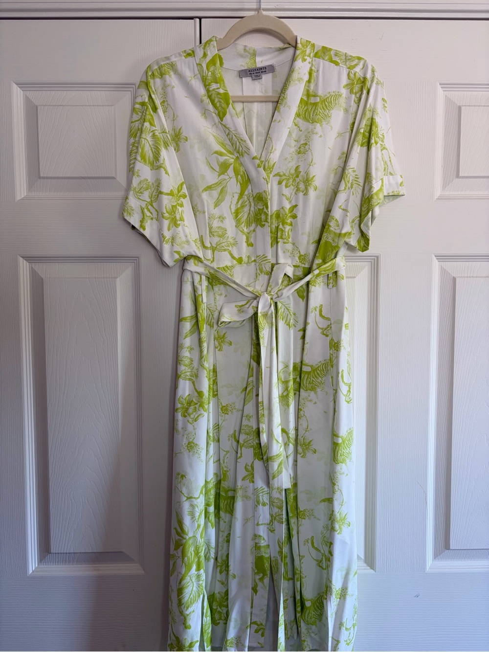 AllSaints White Dress with Lime Green Botanical Print